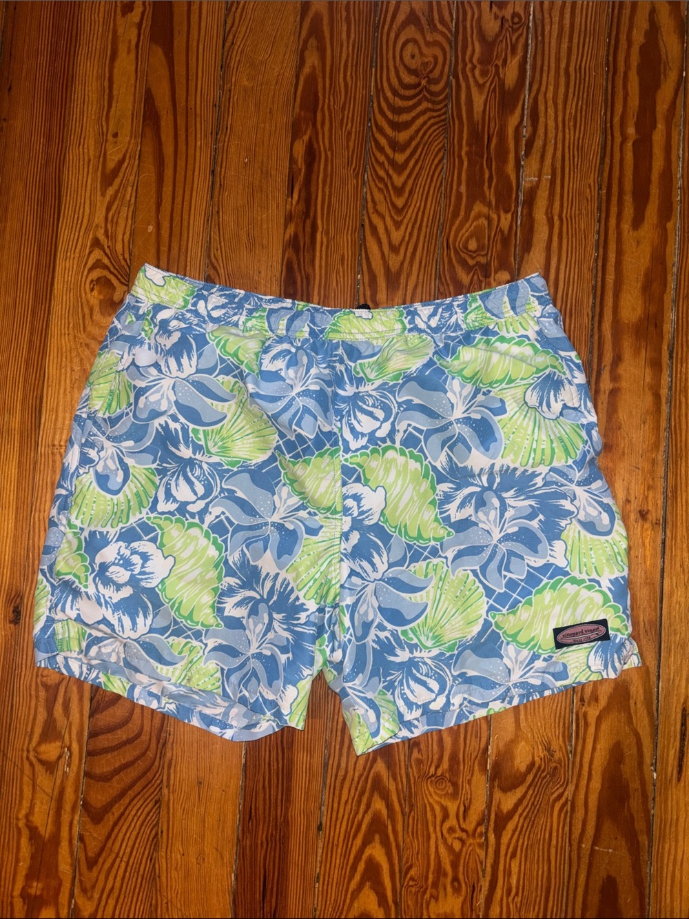 Vineyard Vines Blue & Lime Tropical Floral Swim Shorts